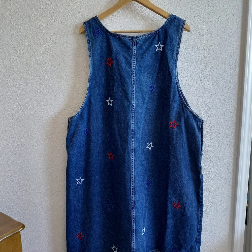 JL NY Women Midi Dress 2X Blue Star Embroidered Pocket Front 100% Cotton Denim. - Picture 6 of 9